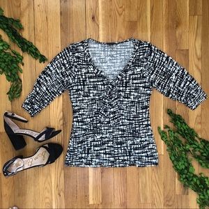 Banana Republic Tie Neck Black and White Top